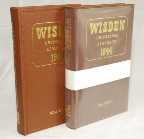 Wisden Cricketers' Almanack 1944 and 1945. Willows hardback reprints with gilt lettering. The 1944 is limited edition 247/500 and the 1945 is limited edition 555/750. Qty 2. VG - cricket