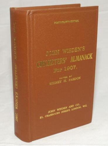 Wisden Cricketers' Almanack 1907. Willows hardback reprint (1999) in dark brown boards with gilt lettering. Limited edition 423/500. Very good condition - cricket