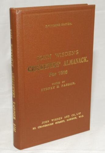 Wisden Cricketers' Almanack 1916. Willows hardback reprint (1997) in dark brown boards with gilt lettering. Limited edition LXX of CC. Very good condition - cricket