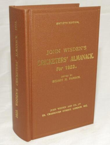 Wisden Cricketers' Almanack 1923. Willows hardback reprint (2006) in dark brown boards with gilt lettering. Limited edition 399/500. Very good condition - cricket
