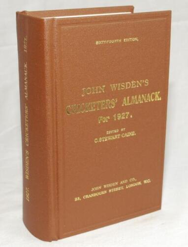 Wisden Cricketers' Almanack 1927. Willows hardback reprint (2007) in dark brown boards with gilt lettering. Limited edition 399/500. Very good condition - cricket