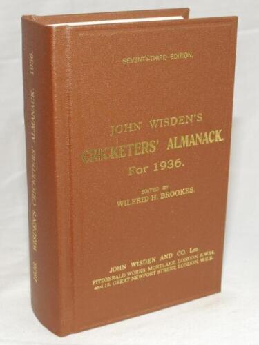 Wisden Cricketers' Almanack 1936. Willows hardback reprint (2011) in dark brown boards with gilt lettering. Limited edition 399/500. Very good condition - cricket