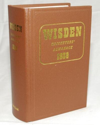 Wisden Cricketers' Almanack 1938. Willows hardback reprint (2012) in dark brown boards with gilt lettering. Limited edition 399/500. Very good condition - cricket