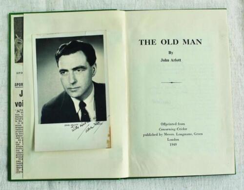 'The Old Man'. John Arlott. Longmans, Green, London. 1949. Off-print from 'Concerning Cricket, pp 123-156. 34 pages. Limited edition of only six copies produced, of which this is number 2, signed by the author Arlott. Green boards with gilt title to spine