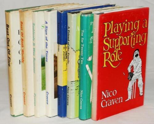 Nico Craven. Eight hardback books and twenty one in paper wrappers dating from 1985 to 2005, all signed by the author, Nico Craven. Hardback titles, all with dustwrappers with odd faults, are 'Best out of Five' 1976, 'Best of both Worlds' 1976, 'Suddenly 