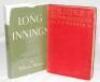 Pelham 'Plum' Warner. Two first edition titles by Warner, both signed in ink to the title page by the author. 'Cricket Reminiscences with some review of the 1919 season', London 1920. Red cloth with gilt titles. Wear and bumping to boards and spine. 'Long