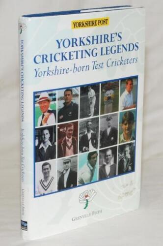 'Yorkshire's Cricketing Legends'. Yorkshire-born Test Cricketers'. Grenville Firth. Breedon Books, Derby 2009. Signed to the title page by the author. Also signed to pages or to pieces laid down by thirty eight Yorkshire-born Test players. Signatures incl