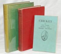 Jack Hobbs. Three titles, each signed by Hobbs. Titles include two hardbacks, 'My Cricket Memories', Jack Hobbs, London 1924, signed in pencil by Hobbs to the frontispiece photograph and title page. 'Playing for England! My Test-Cricket Story', Jack Hobbs
