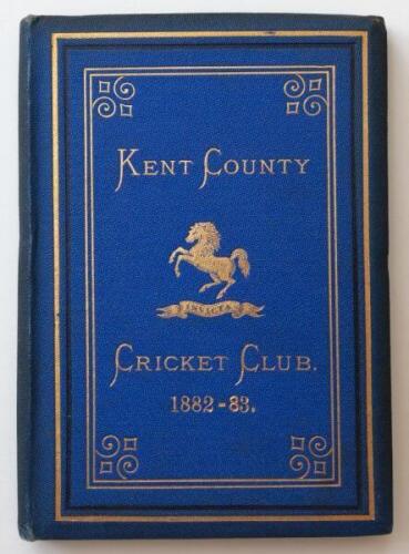 Kent County Cricket Club Annual 1882-1883. Hardback 'blue book'. Original decorative boards. Gilt titles and to all page edges with gilt Kent emblem to centre. Printed by Cross & Jackman, 'The Canterbury Press' 1883. Minor age toning/darkening to board ed