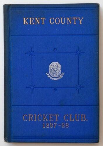 Kent County Cricket Club Annual 1887-1888. Hardback 'blue book'. Original decorative boards. Gilt titles and to all page edges with silver gilt Kent emblem to centre. Printed by J. Burgiss-Brown, Maidstone 1888. Minor age toning/darkening to board edges a