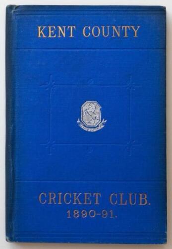 Kent County Cricket Club Annual 1890-1891. Hardback 'blue book'. Original decorative boards. Gilt titles and to all page edges with silver gilt Kent emblem to centre. Printed by J. Burgiss-Brown, Maidstone 1891. Minor age toning/darkening to board edges a