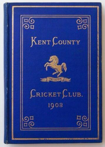Kent County Cricket Club Annual 1903. Hardback 'blue book'. Original decorative boards. Gilt titles and to all page edges with gilt Kent emblem to centre. Printed by the Kentish Express (Igglesdon & Co) of Ashford 1903. Minor age toning/darkening to board