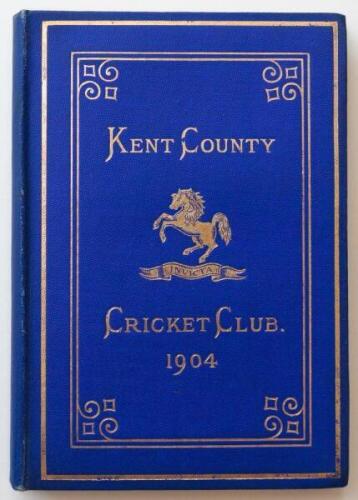 Kent County Cricket Club Annual 1904. Hardback 'blue book'. Original decorative boards. Gilt titles and to all page edges with gilt Kent emblem to centre. Printed by the Kentish Express (Igglesdon & Co) of Ashford 1904. Minor age toning/darkening to board
