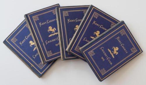 Kent County Cricket Club Annual 1905-1909. Five editions of the hardback 'blue book'. Original decorative boards. Gilt titles and to page edges with gilt Kent emblem to centre. 'Light' fading to spines otherwise in good/ very good condition with gilt titl