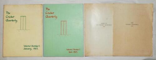 'The Cricket Quarterly. A Journal devoted to the Noble Game of Cricket' 1963-1970. Volumes I-VII. Edited by Rowland Bowen. Eastbourne, Sussex. Lacking Vol. V no. 4. Also 'The Cricket Quarterly 1963' contents and index, and 'Index to the Cricket Quarterly 