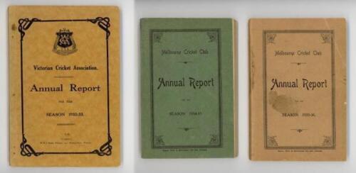 Victorian Cricket Association Annual Reports for 1932/33 (Bodyline), 1934/35 and 1935/36. Odd faults otherwise in good condition. Qty 3 - cricket