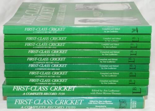 'First-Class Cricket. A Complete Record'. 1930-1939. A run of the series compiled and edited by Jim Ledbetter (two with Peter Wynne-Thomas) in very good condition. The 1938 and 1939 editions are hardbacks with dustwrappers. All volumes signed by the autho