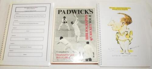 Statistical cricket books. 'Padwick's Bibilography of Cricket Vol II', compiled by Stephen Ely and Peter Griffiths, London 1991, 'The Gibbs Guide to Items not in Padwick', compiled by Stephen W Gibbs, Christopher Saunders, second edition October 2004 and 