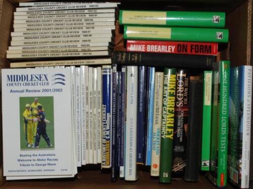 Middlesex C.C.C. and Lord's. A good selection of biographies, histories and annuals relating to Middlesex and Lord's. Biographies include Brearley, Compton, Edrich etc. Includes a complete run of 'Middlesex County Cricket Club Review' 1980/81-2017. Also f