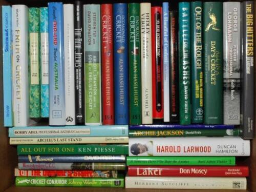 Cricket histories. Box comprising forty one modern mainly hardback cricket histories with some biographies. The majority signed by the author with other odd signatures. Authors' signatures include Chris Westcott, Alan Hill, David Frith, Robert Titchener-B