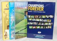 Yorkshire cricket. Four signed or multi-signed hardback titles, each with good dustwrapper. 'Champions Forever. Yorkshire County Champions 2001', Robert Mills, 2001. Boldly signed to the front endpaper by sixteen members of the Yorkshire team including Ki