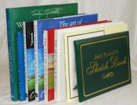 Art in cricket. Seven hardback titles and one with paper wrappers, each signed by the artist. Includes six titles by Jack Russell, 'A Cricketer's Art' 1988 (paper wrappers), Jack Russell's Sketch Book' 1996, 'Caught on Canvas' 1998, two copies. 'New Horiz