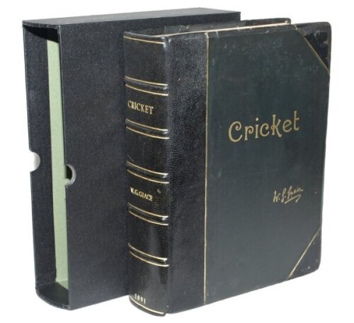 'Cricket'. W.G. Grace. Bristol 1891. 'Crown Quarto Edition de Luxe' edition bound in black half leather, top edge gilt, other edges untrimmed. Original black boards with gilt lettering, somewhat worn. Limited de luxe edition of 652 numbered copies, signed