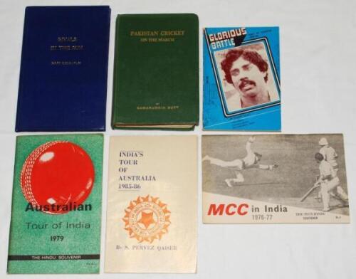 Cricket in Asia. Five books and tour guides relating to India and Pakistan cricket. Titles are 'Rivals in the Sun', Raju Bharatan, Bombay 1952. Rebound in blue cloth. 'Pakistan Cricket on the March', Qamaruddin Butt, Karachi 1957. Green cloth covers. Some