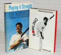 'Playing it Straight'. Ken Barrington, London 1968. Signed by Barrington. 'Bowling', Pat Pocock, London 1969. Signed by Pocock. Both titles with good dustwrappers. Qty 2. G/VG - cricket