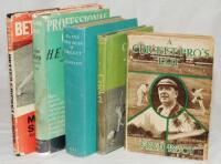 Midlands cricketers signed biographies. Five hardback titles, each with dustwrapper unless stated. Titles are 'A Cricket Pro's Lot', Fred Root, London 1937. 'The Ins and Outs of Cricket', R.E.S. Wyatt, London 1936 (no dustwrapper). 'Cricket', Reg Simpson,