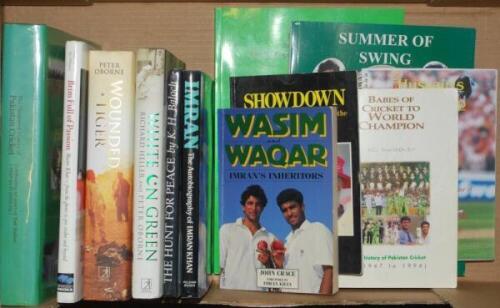 Pakistan signed histories and biographies. Twelve titles, each signed by the author(s). Includes six hardbacks with good dustwrappers. Titles include 'The Chequered History of Pakistan Cricket', Shuja-ud-din Butt & Mohammed Salim Pervez, Pakistan 2003. 'T