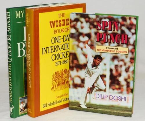 Farokh Engineer. India. Three hardback titles, each presentation copies with dedication to Engineer and signed by the author. Titles are 'Spin Punch', Dilip Doshi, New Delhi 2009. 'The Wisden Book of One-Day International Cricket 1971-1985', Bill Frindall