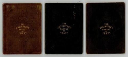'The Cricketer's Manual [for 1851] containing a brief review of the character, history and elements of cricket, with the laws... by "Bat" [Charles Box]'. Baily Brothers, London 1851. Three copies of the fifth edition, being the first, second and third iss