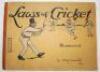 'Laws of Cricket Illustrated'. Charles Crombie. Published by Perrier, London 1907. Complete first edition with twelve colour prints with interleaving and Perrier advertising page to rear. Original decorative boards. Padwick 7012. Wear and soiling to board