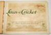 'Laws of Cricket Illustrated'. Charles Crombie. Published by Perrier, London 1907. Complete first edition with twelve colour prints with interleaving and Perrier advertising page to rear. Original decorative boards. Padwick 7012. Wear and soiling to board - 2