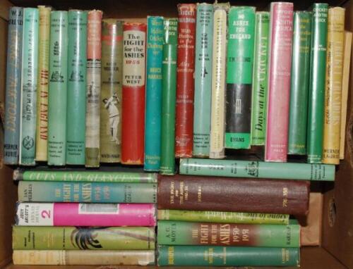 Cricket tour books 1950's-1960's. Good selection of thirty tour books for the period. Authors include O'Reilly, Fingleton, Moyes, Miller, West, Harris, Swanton, Gilligan, Wellings, Arlott, Cutler, Dale, Peebles, Medworth etc. The majority of books with du