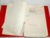 'P.G.H. Fender. A Biography'. Richard Streeton. London 1981. Red file containing Streeton's original draft working typescript for the book first published in 1981. The script heavily annotated by hand with amendments and editor's mark-up for typesetting, - 2