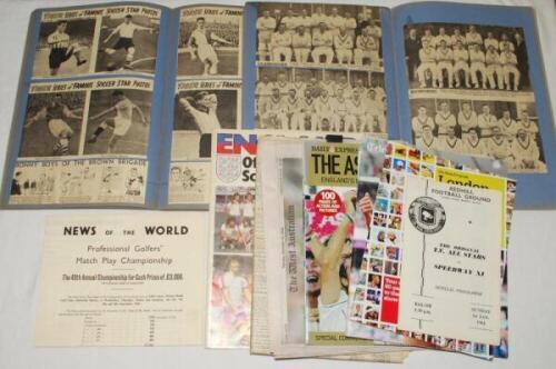 Sporting scrapbooks and ephemera. A good selection including two large scrapbooks containing cuttings relating to football and cricket. Official large format 'News of the World Professional Match Play Championship' printed draw sheet for the 1961 tourname