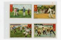 Chocolat Meurisse. Full set of six numbered French trade cards c. 1910 depicting colour scenes of various sports including Hockey, Lawn Tennis, Polo, Golf, Croquet, Lawn Tennis and Football. Sold with a similar colour card for 'Era Margarine', (Belgium?),