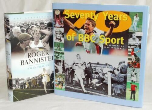 Athletics. 'Twin Tracks'. Roger Bannister. London 2014. Signed to the title page by Bannister. Good dustwrapper. Sold with 'Seventy Years of BBC Sport', London 1999. Boldly signed to the title and facing pages by attendees of the BBC Sports Personality of