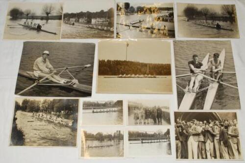 Rowing. 1930s-1950s. A good selection of sixteen original mono photographs, including press and candid style images, some cuttings, depicting crews on the water, celebrating victories etc. Crews featured include Cambridge University winning the Varsity bo