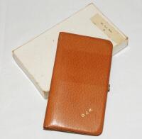 Dai Rees. A pigskin cigarette case formerly the property of Dai Rees. Gilt initials 'D.J.R.' to front. In original box. VG