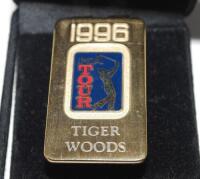 Tiger Woods. Official 1996 PGA Golf Championship players' named enamel money clip, engraved '1996' and 'Tiger Woods' with enamel PGA emblem to centre. VG