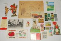 Golf advertising ephemera, early 1900s onwards. A nice selection of over twenty advertising cards, greetings cards, match books, scraps, certificate etc. G/VG