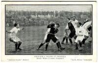 England v Wales 1907. Mono printed action postcard from the Test match played at Swansea. Wales beat England 22-0. Postcard by Daily Mirror. 'Current Events' series 7. Good condition - rugby