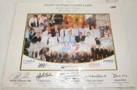 Rugby. 'World Cup Rugby Legends Lunch. The Ritz Hotel London October 2007'. Printed image from the Lunch signed to lower border by Martin Johnson, John Eales, Francois Pienaar, Nick Farr-Jones and David Kirk, all former international Captains. Overall 19"