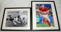 Signed international rugby union photographs 1970s-2010s. A selection of eleven colour and mono signed photographs of International rugby players, each signed by the featured player(s). Signatures include Phil Bennett, George North, J.P.R. Williams (Wales