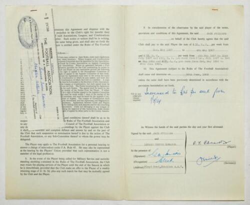 Charlton Athletic. Original official four page agreement/contract between Leonard Trevor Edwards and Jack Phillips, Secretary of Charlton Athletic to play for Charlton for the 1957/58 season. Signed by Edwards and Phillips in ink and dated 2nd May 1957 an