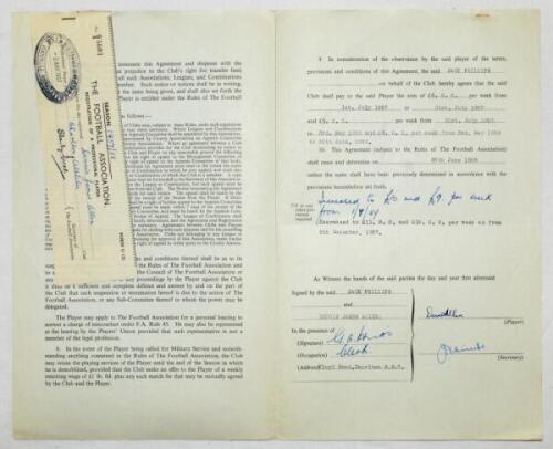 Charlton Athletic. Original official four page agreement/contract between Dennis James Allen and Jack Phillips, Secretary of Charlton Athletic to play for Charlton for the 1957/58 season. Signed by Allen and Phillips in ink and dated 3rd May 1957 and witn