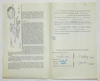 Charlton Athletic. Original official four page agreement/contract between Peter Ronald Godfrey and Jack Phillips, Secretary of Charlton Athletic to play for Charlton for the 1957/58 season. Signed by Godfrey and Phillips in ink and dated 3rd May 1957 and 